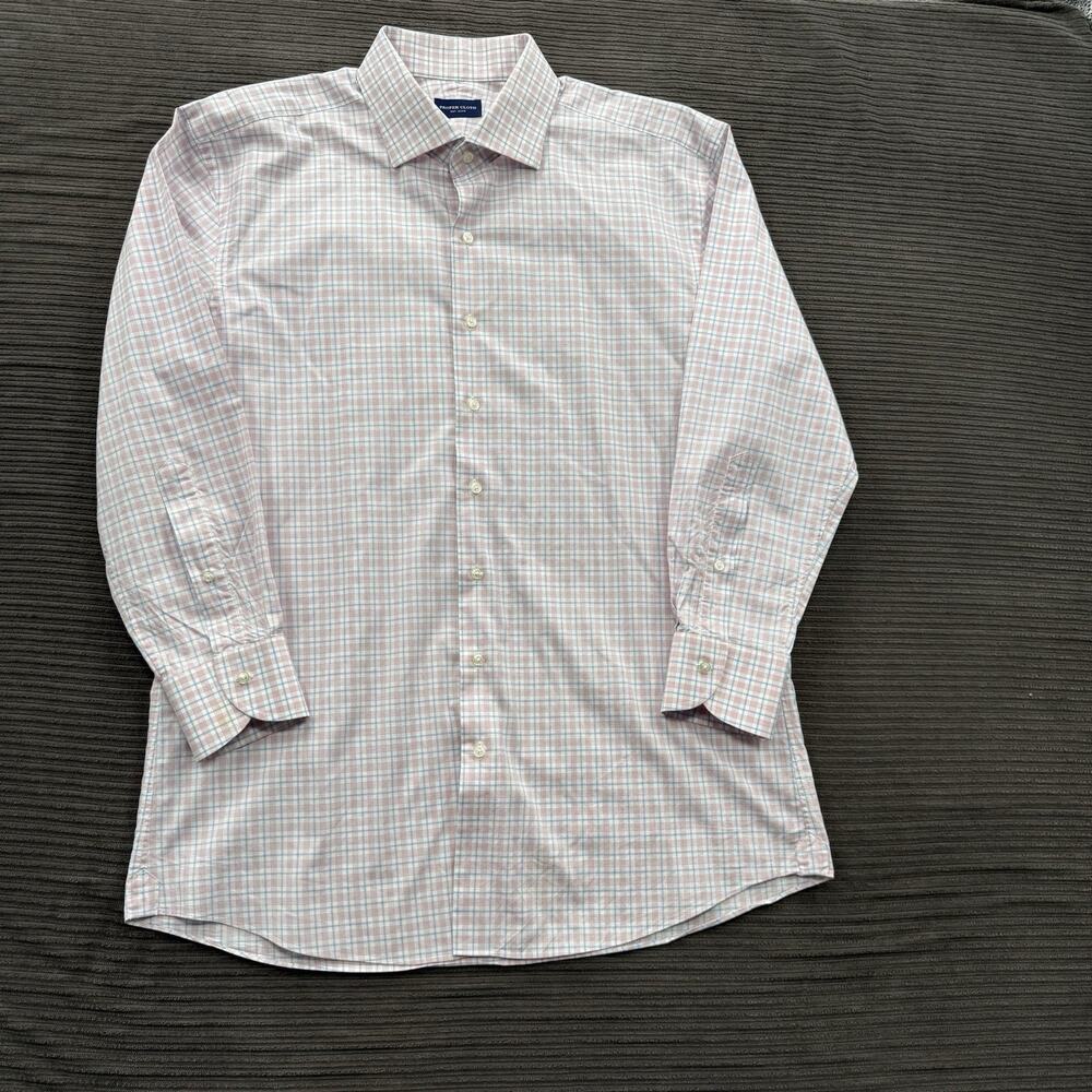 Proper Cloth Shirt Men 16 Light Pink Blue Check Pattern Long Sleeve Office.